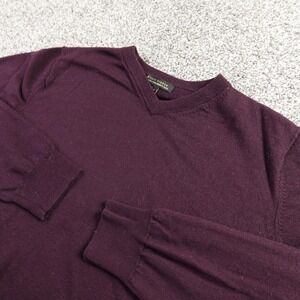 Merino Wool Sweater Mens XL Purple V Neck Knit Pullover Cozy Soft Academia Warm